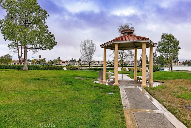 28705 Bridge Water Ln, Menifee, CA 92584 - view of green lawn with a gazebo and a water view