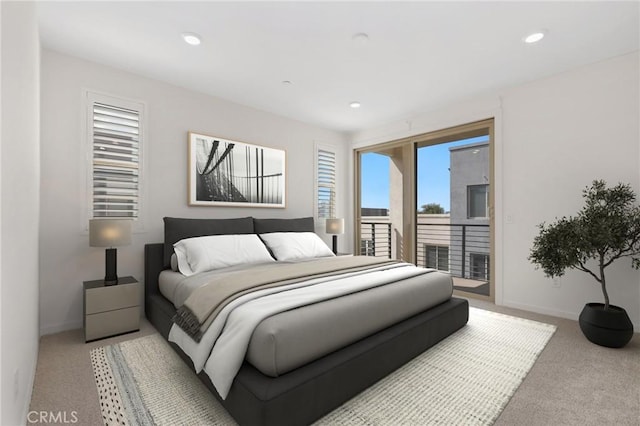 175 Cadence, Irvine, CA 92618 - bedroom with light colored carpet, access to outside, baseboards, and recessed lighting