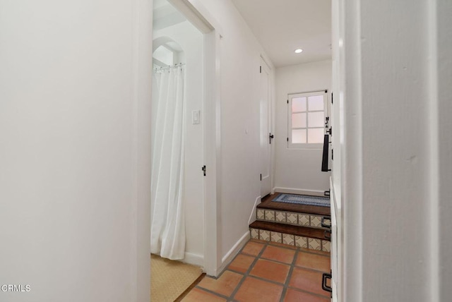 422 Foothill Dr, Fillmore, CA 93015 - corridor with recessed lighting, light tile patterned flooring, and baseboards