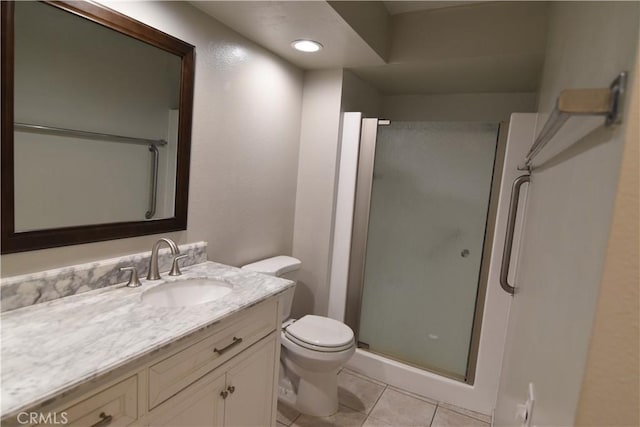 5369 Algarrobo Unit 1G, Laguna Woods, CA 92637 - full bath with a shower stall, vanity, toilet, and tile patterned floors