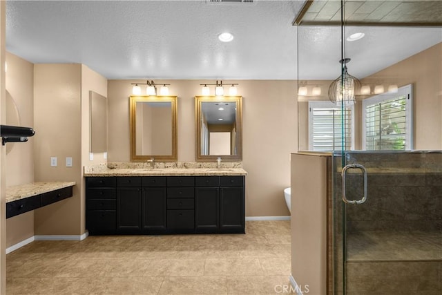 29012 Madrid Pl, Castaic, CA 91384 - full bath with double vanity, baseboards, a soaking tub, a stall shower, and tile patterned flooring