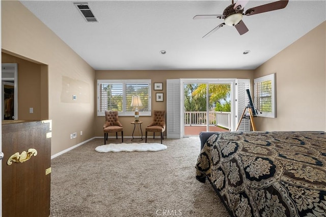 29012 Madrid Pl, Castaic, CA 91384 - bedroom with access to outside, carpet, baseboards, and ceiling fan