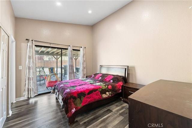 4846 Karling Pl, Palmdale, CA 93552 - bedroom with access to outside, dark wood finished floors, and recessed lighting