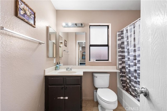 4846 Karling Pl, Palmdale, CA 93552 - bathroom with vanity, toilet, shower / tub combo, and tile patterned floors
