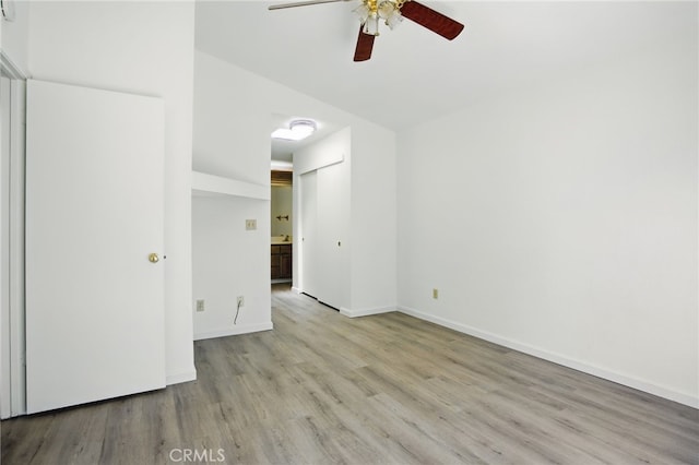 7000 Verdure Way, Elk Grove, CA 95758 - unfurnished bedroom featuring light wood-type flooring, baseboards, ensuite bathroom, and ceiling fan