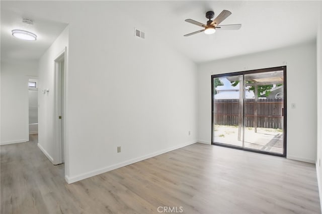7000 Verdure Way, Elk Grove, CA 95758 - unfurnished room featuring vaulted ceiling, light wood-style flooring, ceiling fan, baseboards, and a smoke detector