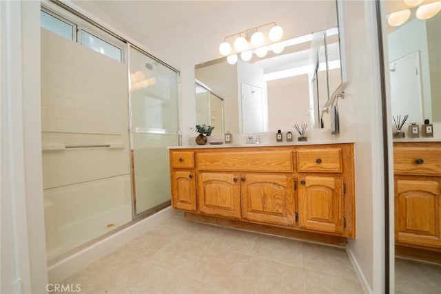 27331 Prominence Rd, Menifee, CA 92586 - full bath with vanity, a shower stall, and tile patterned floors