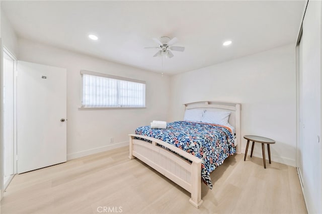 17121 Granada Ln, Huntington Beach, CA 92647 - bedroom featuring wood finished floors, baseboards, recessed lighting, and a ceiling fan
