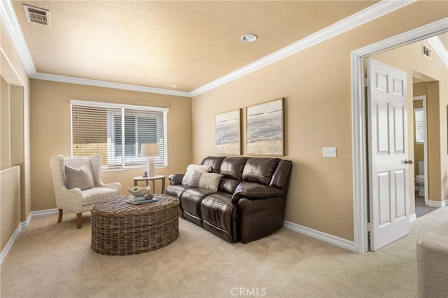 11 Berlamo, Rancho Santa Margarita, CA 92688 - carpeted living area with ornamental molding, baseboards, and recessed lighting