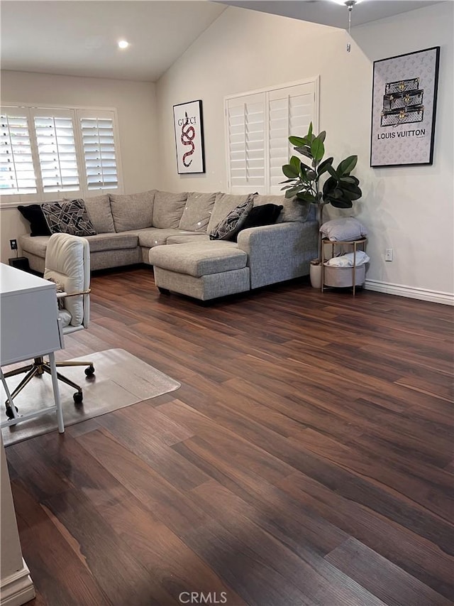 1125 Grand Ave E Unit A, Pomona, CA 91766 - living room with wood finished floors, vaulted ceiling, and recessed lighting