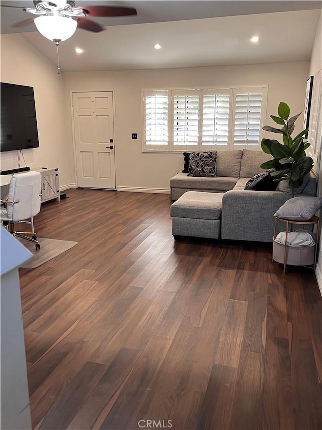 1125 Grand Ave E Unit A, Pomona, CA 91766 - living area featuring a ceiling fan, dark wood-type flooring, and recessed lighting