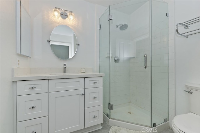 405 Terrace Rd, Lake Arrowhead, CA 92352 - full bathroom featuring toilet, a shower stall, and vanity