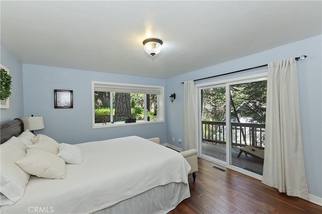 405 Terrace Rd, Lake Arrowhead, CA 92352 - bedroom featuring access to outside, dark wood-style floors, and baseboards