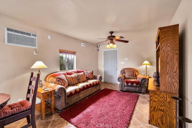 380 Mack Ln Unit 29, Palms, CA 92277 - tiled living area featuring a wall unit AC and ceiling fan