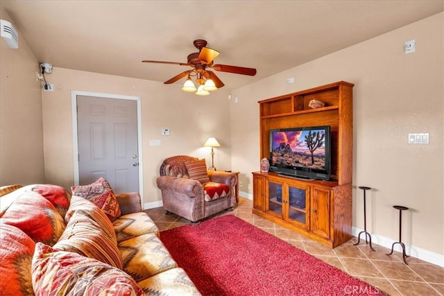 380 Mack Ln Unit 29, Palms, CA 92277 - living area with tile patterned flooring, ceiling fan, and baseboards