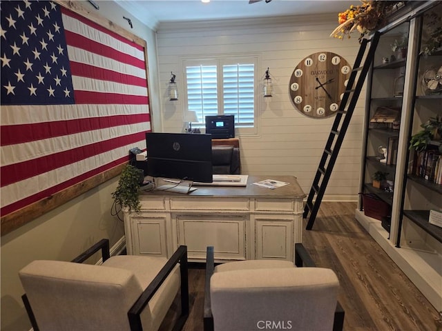 25687 Red Hawk Rd, Corona, CA 92883 - office space with dark wood-type flooring, crown molding, and baseboards