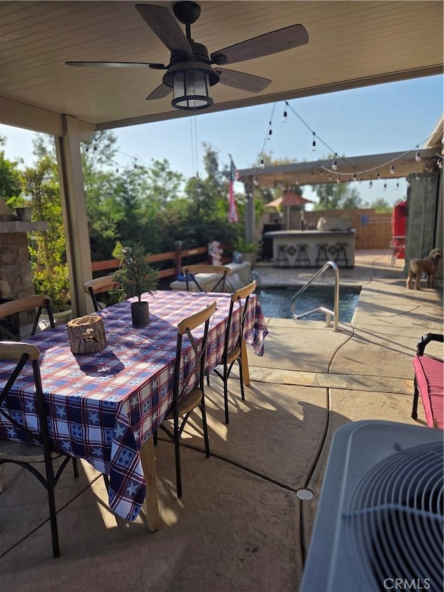 25687 Red Hawk Rd, Corona, CA 92883 - view of patio / terrace featuring a ceiling fan, area for grilling, and central air condition unit