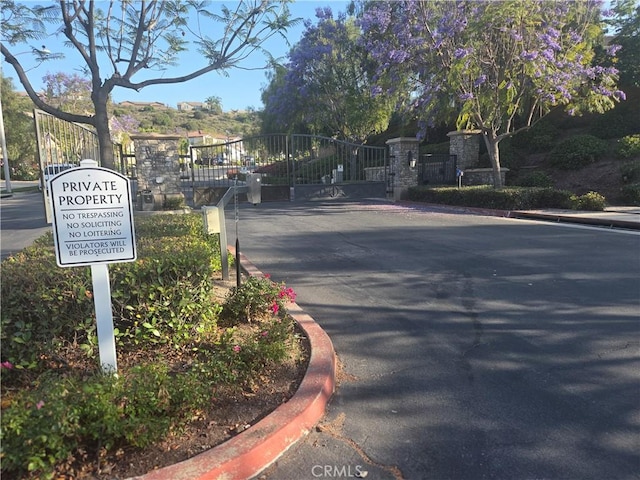 25687 Red Hawk Rd, Corona, CA 92883 - view of asphalt road with curbs, a gate, and a gated entry
