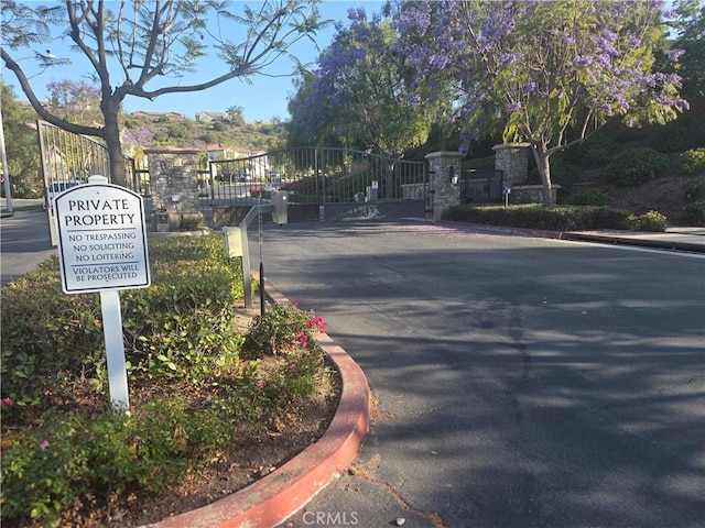 25687 Red Hawk Rd, Corona, CA 92883 - view of asphalt street with curbs, a gate, and a gated entry