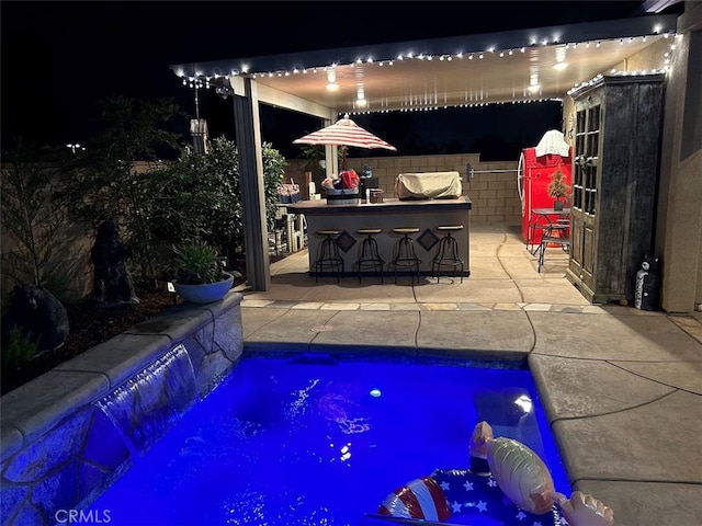25687 Red Hawk Rd, Corona, CA 92883 - pool at twilight with a patio area and an outdoor pool