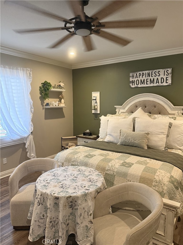 25687 Red Hawk Rd, Corona, CA 92883 - bedroom featuring crown molding, wood finished floors, and ceiling fan