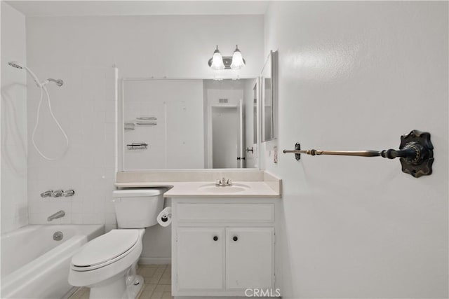 26111 Abdale St, Newhall, CA 91321 - bathroom featuring vanity, shower / bath combination, toilet, and tile patterned flooring