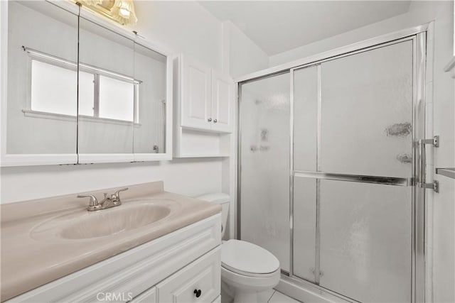 26111 Abdale St, Newhall, CA 91321 - bathroom featuring vanity, toilet, and a shower stall