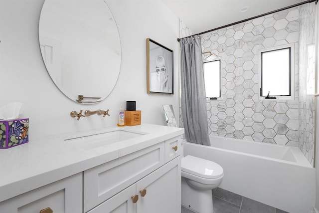 3030 Ibsen, Point Loma, CA 92106 - bathroom with shower / tub combo, vanity, toilet, and tile patterned flooring