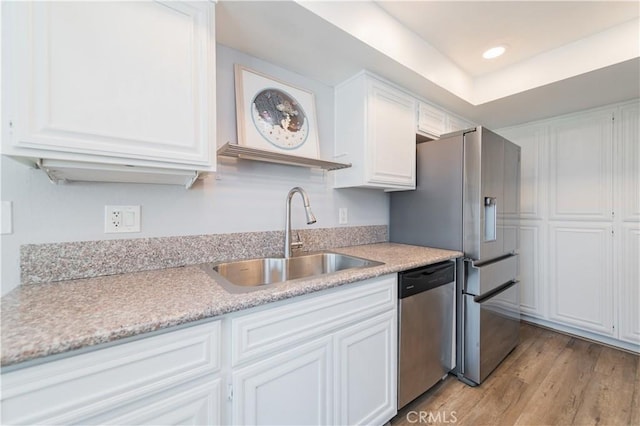 2244 Molino Ave, Signal Hill, CA 90755 - kitchen with appliances with stainless steel finishes, a sink, white cabinetry, and light countertops