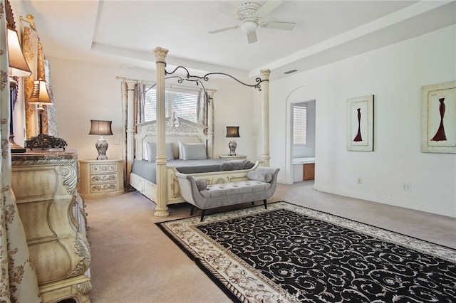 2983 Orchid Ln, Turlock, CA 95382 - carpeted bedroom featuring baseboards, a ceiling fan, and a raised ceiling