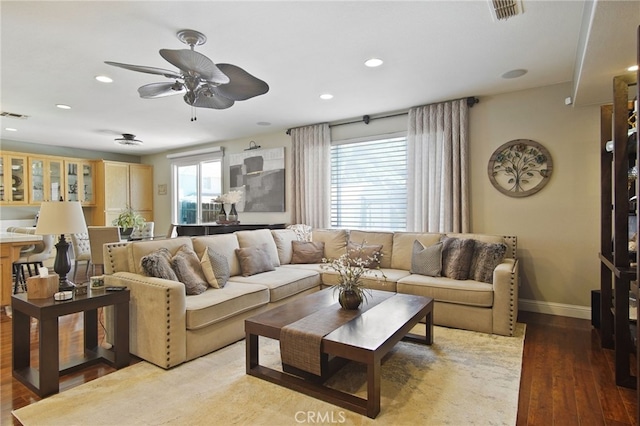2983 Orchid Ln, Turlock, CA 95382 - living room featuring light wood-style floors, baseboards, ceiling fan, and recessed lighting