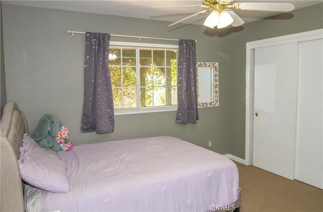 33708 Bronco Ln, Squaw Valley, CA 93675 - carpeted bedroom with ceiling fan and a closet