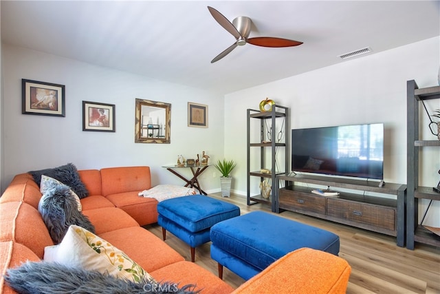 27071 Crews Hill Dr, Menifee, CA 92586 - living room featuring a ceiling fan and wood finished floors