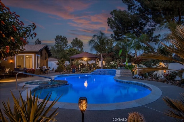 27071 Crews Hill Dr, Menifee, CA 92586 - view of pool with a gazebo, a patio area, and a pool with connected hot tub