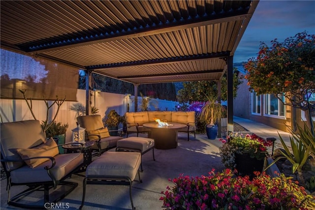 27071 Crews Hill Dr, Menifee, CA 92586 - fenced backyard featuring a patio and an outdoor living space with a fire pit