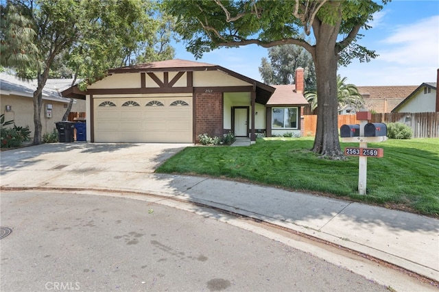 2563 Rush Creek Way, Ontario, CA 91761 - view of front of property with an attached garage, driveway, brick siding, a chimney, and stucco siding