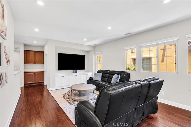 28181 Via Del Mar, San Juan Capistrano, CA 92675 - living area featuring dark wood-type flooring, recessed lighting, and baseboards