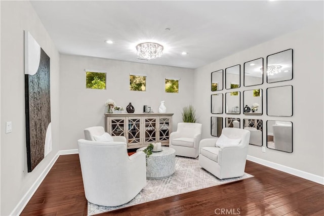 28181 Via Del Mar, San Juan Capistrano, CA 92675 - living room featuring baseboards, wood finished floors, recessed lighting, and a chandelier