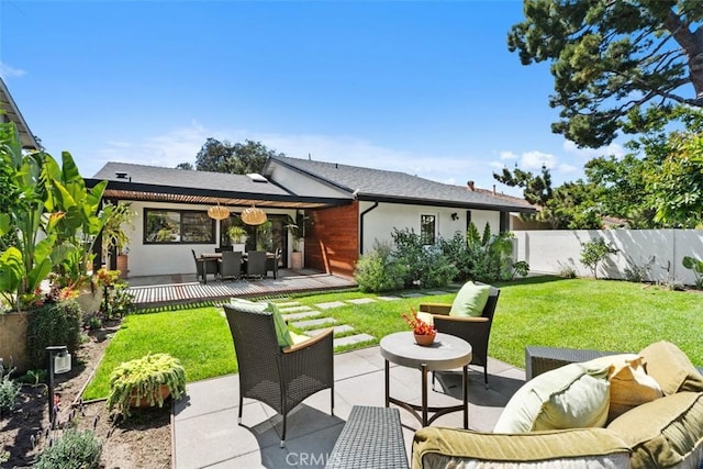 17630 Mapes Ave, Cerritos, CA 90703 - back of house featuring outdoor lounge area, a patio, and stucco siding