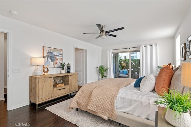 5547 Strand Unit 101, Hawthorne, CA 90250 - bedroom featuring dark wood-style flooring, access to exterior, and a ceiling fan