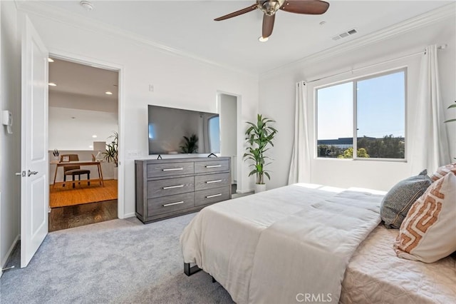 5547 Strand Unit 101, Hawthorne, CA 90250 - carpeted bedroom featuring crown molding, recessed lighting, a ceiling fan, and baseboards