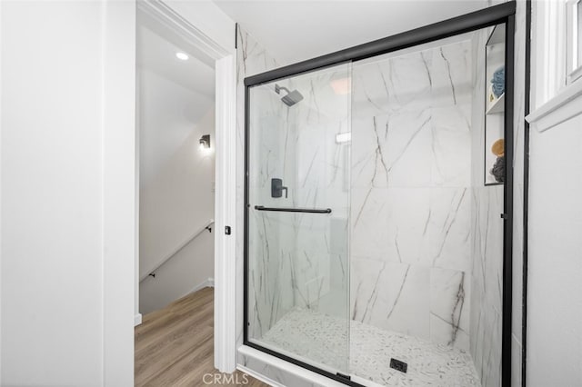 6082 Bannock Rd, Westminster, CA 92683 - full bath featuring a marble finish shower and wood finished floors