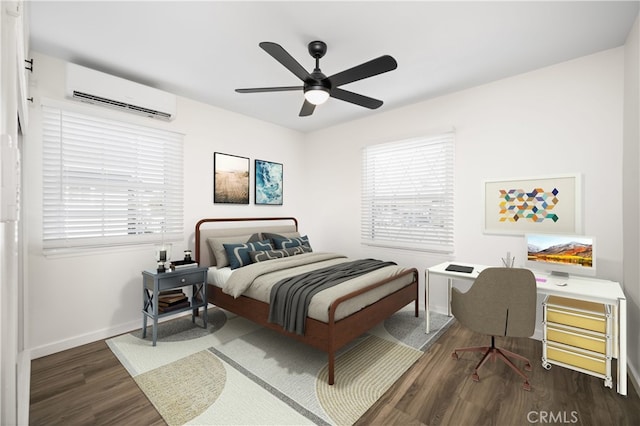 6082 Bannock Rd, Westminster, CA 92683 - bedroom with an AC wall unit, wood finished floors, baseboards, and a ceiling fan