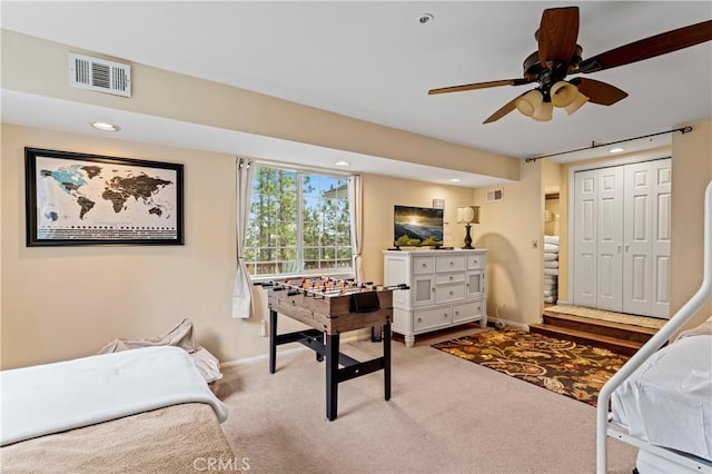 1285 Yukon Dr, Lake Arrowhead, CA 92352 - bedroom with light carpet, baseboards, recessed lighting, and a closet