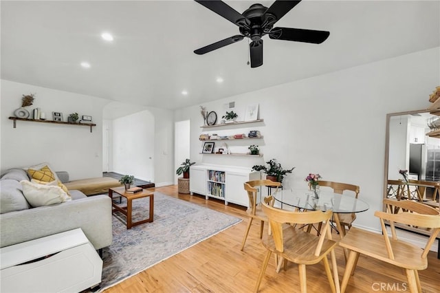 7612 Vicky Ave, West Hills, CA 91304 - living room featuring light wood-type flooring, a ceiling fan, and recessed lighting