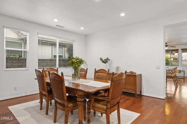 3806 Golden Pond Dr, Camarillo, CA 93012 - dining area featuring wood finished floors, recessed lighting, baseboards, and a ceiling fan