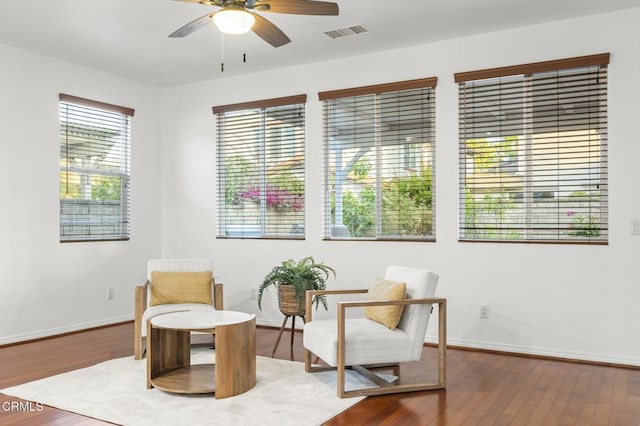 3806 Golden Pond Dr, Camarillo, CA 93012 - living area with healthy amount of natural light, wood finished floors, and ceiling fan