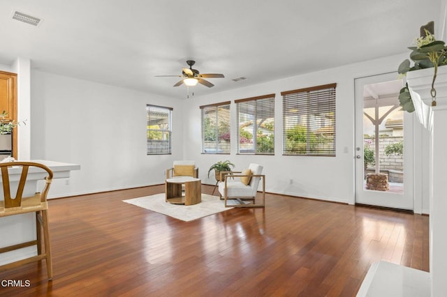 3806 Golden Pond Dr, Camarillo, CA 93012 - sitting room with ceiling fan, wood finished floors, and baseboards