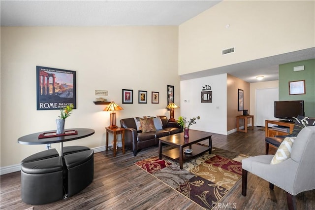 454 E Merrimac St, Upland, CA 91784 - living room with baseboards, high vaulted ceiling, and wood finished floors