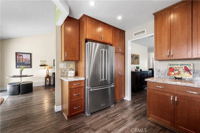 454 E Merrimac St, Upland, CA 91784 - kitchen with high end fridge, baseboards, dark wood finished floors, and recessed lighting